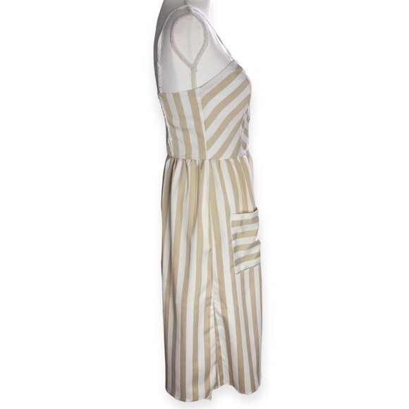 Style House Striped Button Front Pocketed Strappy Midi Dress - Picture 3 of 6